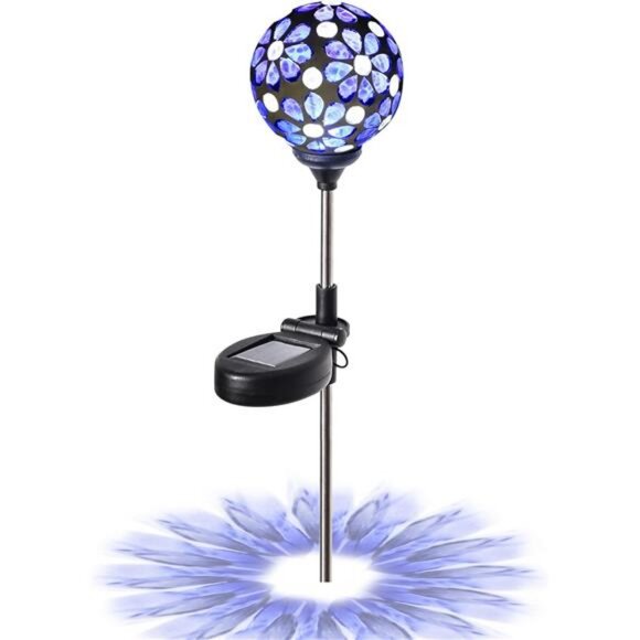 Stakes Blue Outdoor Waterproof Mosaic Solar Powered Flower Petal Ball Light - Picture 1 of 7